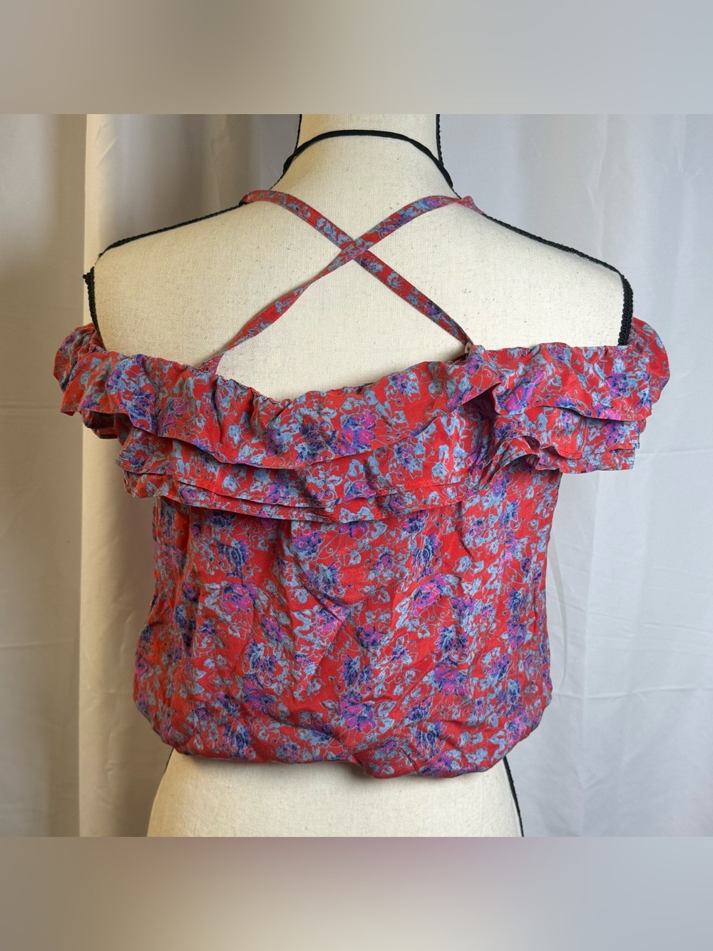 FIGUE 100% Silk Floral Ruffled Tassel Tank Top Blouse Off Shoulder S XS Floral - Picture 5 of 7